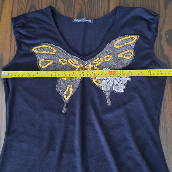 Simply Irresistible Black Sequin Butterfly Top Size Medium - Picture 5 of 6
